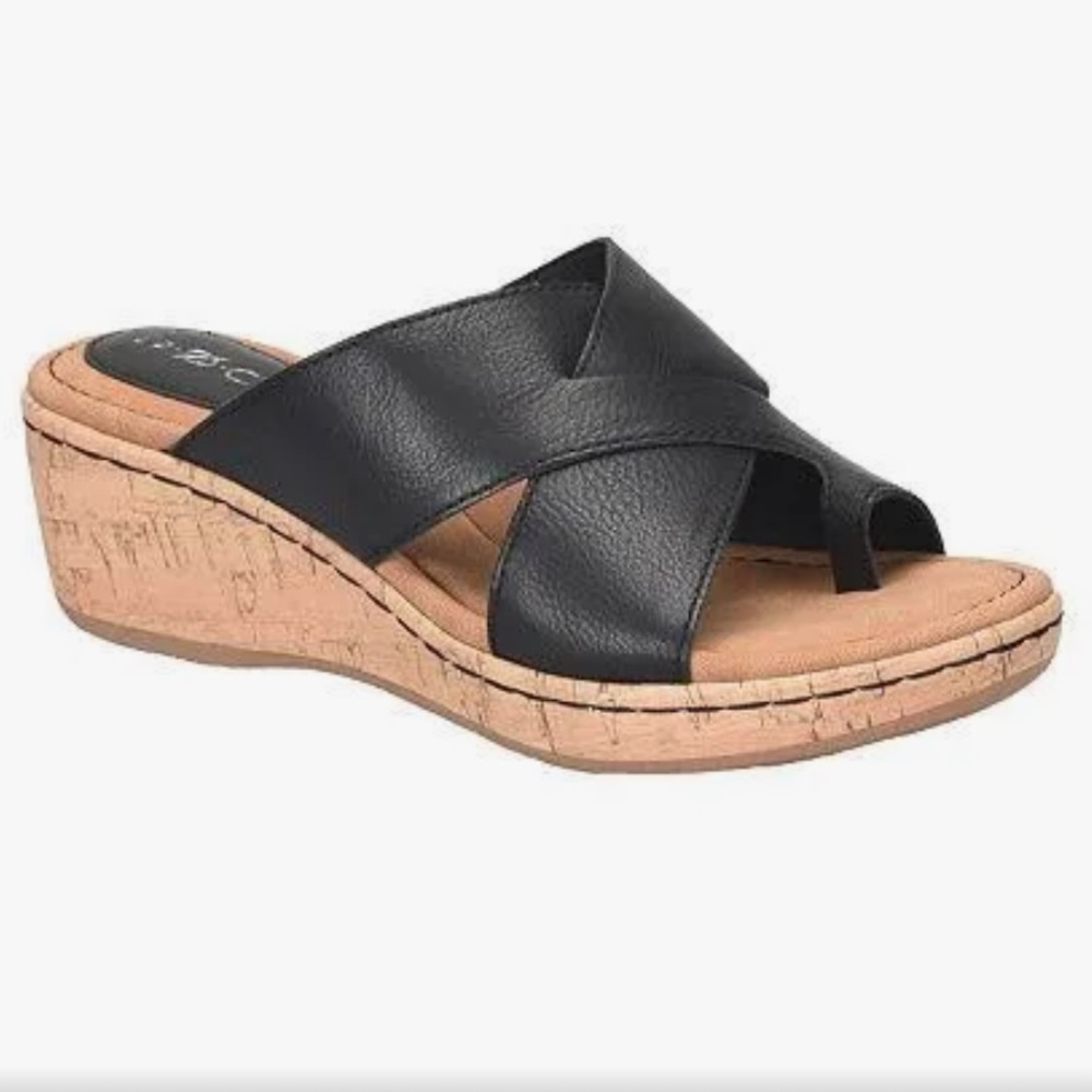 b.o.c. sandals wedge toe-loop black size 9 NWT